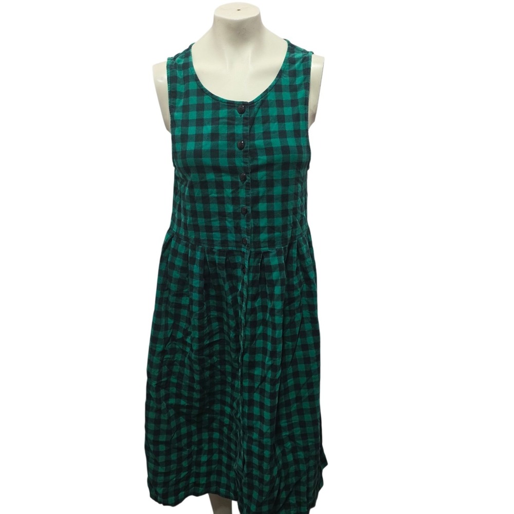 Vintage FADS Green Black Buffalo Plaid Dress 8 Petite Grunge Cottagecore Midi